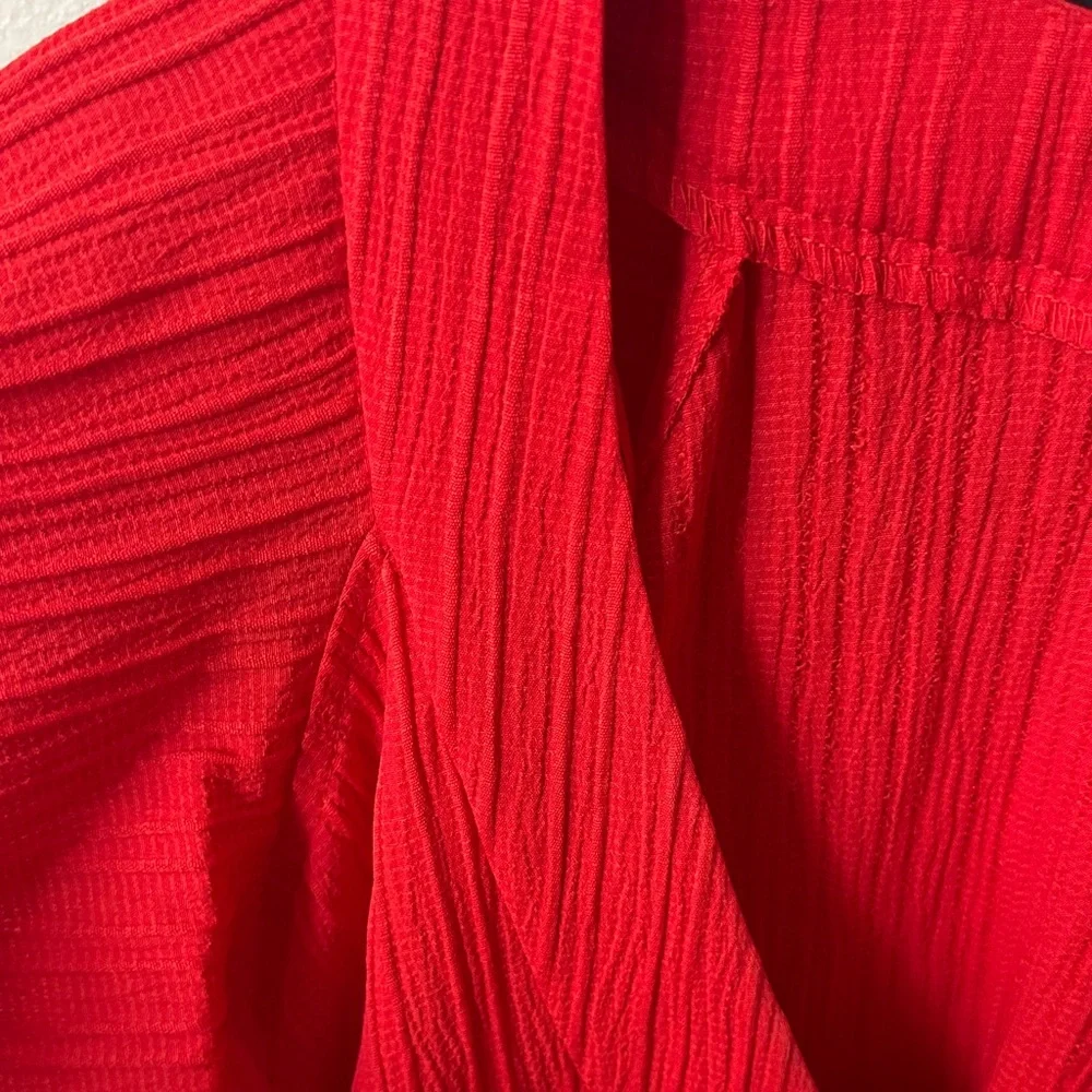 Sandra Darren Red Midi Dress with Ruffle Sleeves - Picture 4 of 5